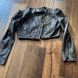 sass & bide Black Leather Jacket with Gold Details